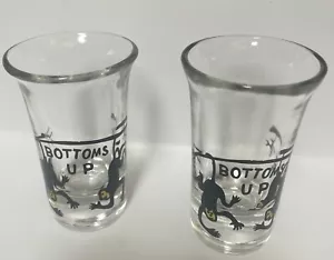 2 Bottoms Up Vintage Shot Glass With Monkeys Tail Hanging Monkey Glasses - Picture 1 of 5