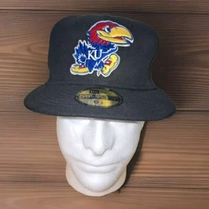 New Era Kansas University Jayhawks NCAA 6 7/8 Black Wool 59Fifty Fitted Hat Cap - Picture 1 of 10