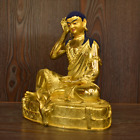 8'' China Tibetan Buddhism temple Bronze 24k gilt Guru Milarepa Buddha Statue