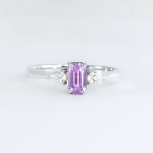 Unheated Pink Sapphire and Diamond Ring in White Gold - Picture 1 of 5