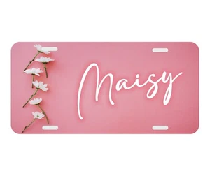 White Daisy Flowers Monogram License Plate Personalize Custom Auto Car Tag Pink - Bild 1 von 2
