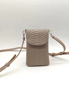 GIGI Emmie croc python embossed leather phone small crossbody - Stone - Picture 1 of 7
