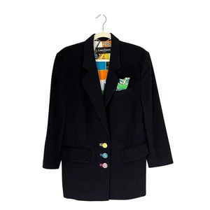 Blazer de Lana Louis Feraud Años 80 De Colección Talla 8 Negro Arte Pop Andy Warhol Chaqueta Artística - Imagen 1 de 15