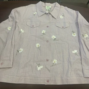 Quacker Factory Sz 3X Purple Gingham Embroidered  Daisies Jacket NWT - Picture 1 of 5