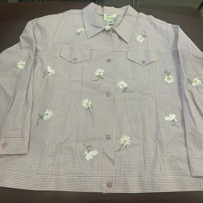 Quacker Factory Sz 3X Purple Gingham Embroidered  Daisies Jacket NWT - Image 1 of 4