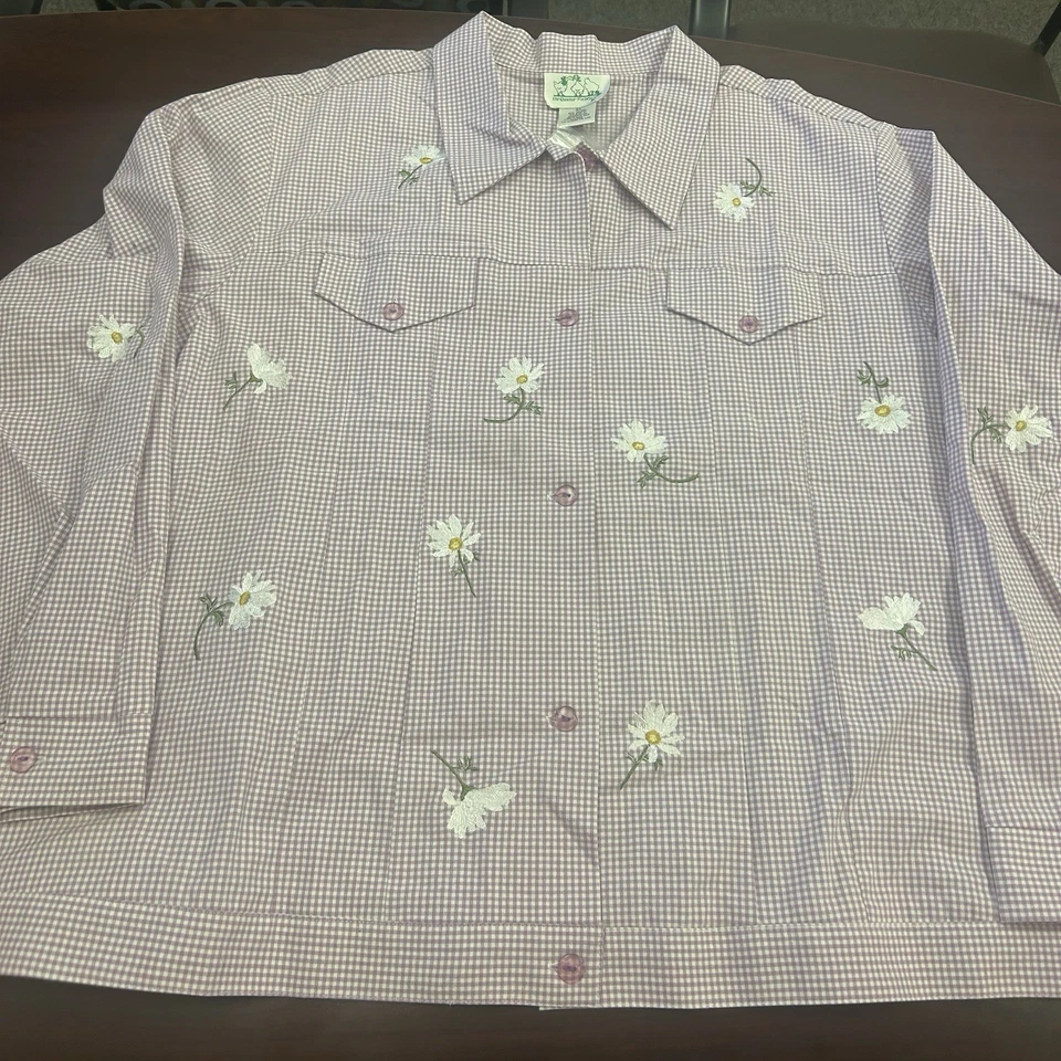 Quacker Factory Sz 3X Purple Gingham Embroidered  Daisies Jacket NWT - Image 1 of 4