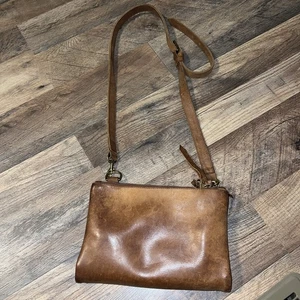 Vintage ABLE braune dickes Leder Umhängetasche Handtasche voll offen viele Taschen 9x6" - Bild 1 von 8