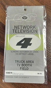 New York Jets Vs LIONS 2006 pase credencial boleto de campo talón televisión NFL - Imagen 1 de 2