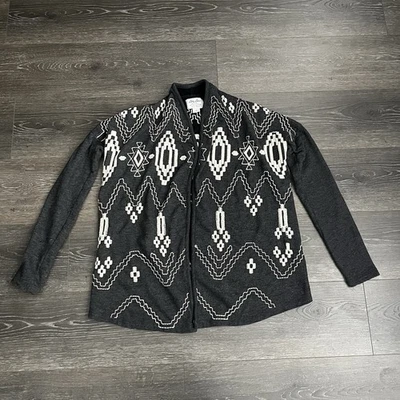 Cárdigan Lucky Lotus Lucky Brand Pequeño Gris Bordado Suroeste Boho Vaquera Foto 1 de 4