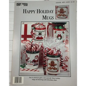 Leisure Arts Happy Holiday Mugs Cross Stitch Patterns Santa, Snowman, Wreath - Picture 1 of 5