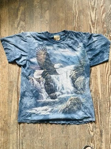 Vintage Mountain Tie Dye T Shirt L Large Bald Eagle Waterfall Nature Wildlife - Picture 1 of 6