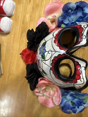 Day of the Dead Mask | Dia de los Muertos Masquerade Mask Black & Red Floral - Image 1 of 3