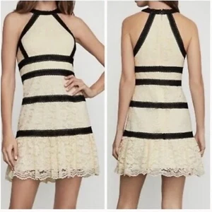 BCBGMaxAzria Cream White Lace Halter Fit & Flare Mini Dress Sz 2 - Picture 1 of 8