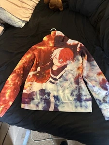 NWOT Youth Anime My Hero Academia Shoto Todoroki Graphic Hooded Sweatshirt SZ M - Picture 1 of 3