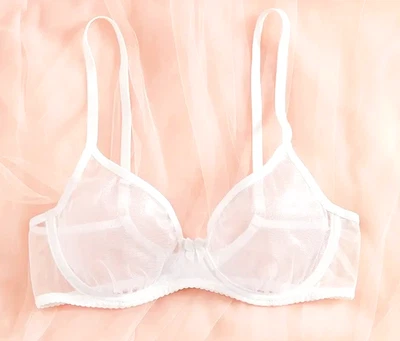 ¡¡¡MÁS ALLÁ DE SEXY!!! BLANCO INCREÍBLEMENTE TRANSPARENTE TAZAS SUJETADOR CON AROS 40C NUEVO CON ETIQUETAS Foto 1 de 3