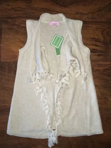 Lilly Pulitzer Girl MEDIUM Metallic GOLD MINI ABBOTT SWEATER VEST Tassels NWT - Picture 1 of 6