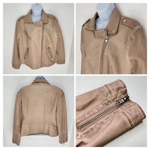 Chicos Moto Faux Leather Pink Jacket Size 2 Petite US Medium Moto Vegan - Picture 1 of 14