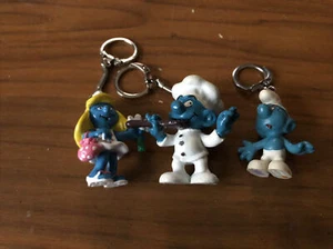 BIN 3 X Vintage Smurfs Smurfette Keyring Peyo Schleich W Germany - Picture 1 of 3