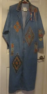 WOMEN'S BLUE TOLE PAINTED WESTERN DENIM DUSTER - SIZE S, 100% COTTON - Picture 1 of 9