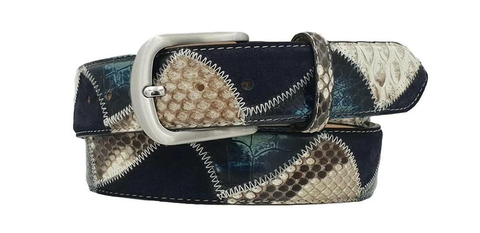 Cintura 4 cm in pelle di Pitone, Pelle scamosciata e pelle Bovina abrasivata  - Immagine 1 di 4