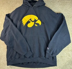 Iowa Hawkeyes Logo Hoodie XXL Black Champion Long Sleeve Sweatshirt NCAA - Picture 1 of 6