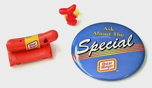 Set of 3 Vintage Oscar Meyer Wiener Hot Dog Premiums Whistle Button Ring NOS New - Picture 1 of 5
