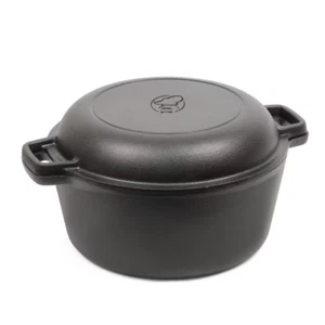 Commercial CHEF Cast Iron Dutch Oven Pre-Seasoned 5 qt Round with Skillet Lid - Picture 1 of 11