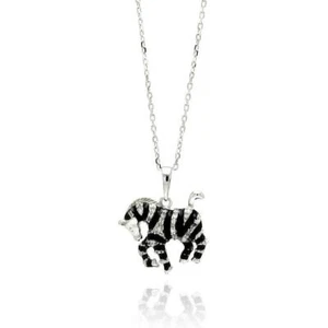 Collar de Caballo de Plata Esterlina 925 Cadena Negro Transparente Esmalte Animal Colgante - Imagen 1 de 1