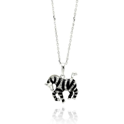 VETEMENTS Zebra 925 Sterling Silver Horse Necklace Chain Clear Black Enamel Animal Pendant