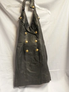 Vintage 90's Michael Hoban Black leather North Beach Halter Dress - Picture 1 of 6