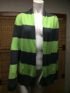 Theory Gray & Lime Blocks 100% Cashmere Shawl Open Cardigan Sweater Sz S/P - Picture 1 of 7