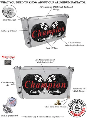 JR Champion 2 Row Radiator, 12" Fans, Shroud for 1969 - 1971 Ford LTD V8 Engine — 第 1/4 张图片