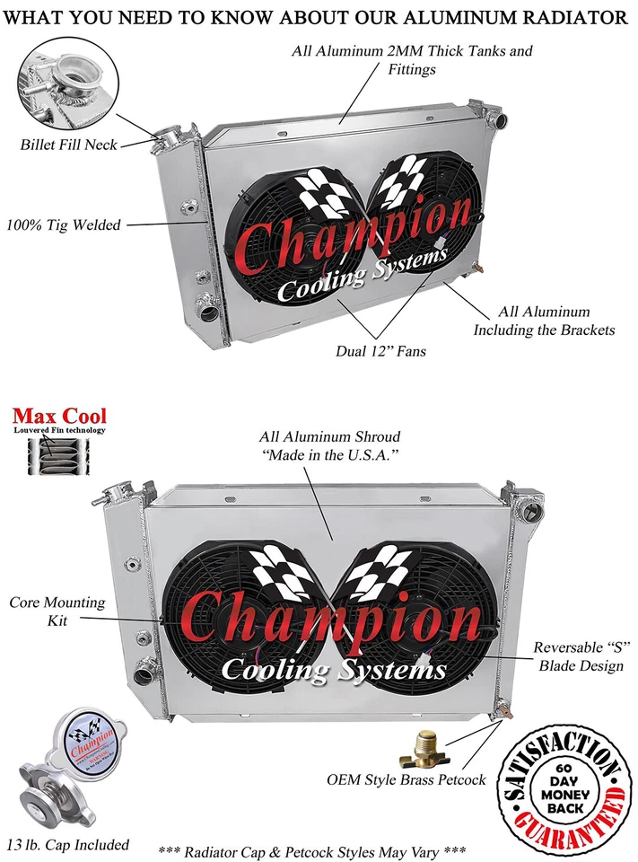 RR Champion 2 Row Radiator, 2 12" Fans, Shroud for 1969 - 1971 Ford LTD V8 Eng — 第 1/4 张图片
