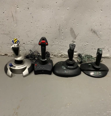 Lot Of 4 Flight Joysticks, Thrustmaster Top Gun 2, Microsoft SideWinder Untested - Image 1 of 4