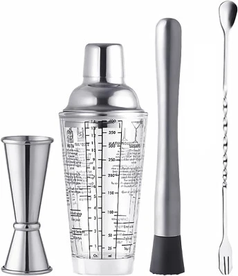 Bar-Shaker-Set für Cocktail-Mixier, mit Glas-Sieb, Messbecher und Rezepten - Bild 1 von 4