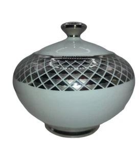 Cuenco de azúcar de cerámica Ciroa Luxe metálico plateado diamante patrón mediados de siglo estilo - Imagen 1 de 11