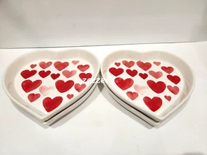 4pc Maxcera Valentines Day Red Hearts Heart Shaped Ceramic Side Salad Plates - Picture 1 of 4