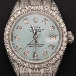Rolex Datejust 6971 Diamond Bezel Oyster Watch 26mm Ice Blue Dial 6.70ct - Picture 1 of 9