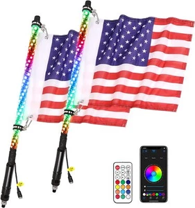 2PCS 2FT Spiral LED Whip Light App + Remote For Yamaha Viking Polaris Ranger RZR - Picture 1 of 13