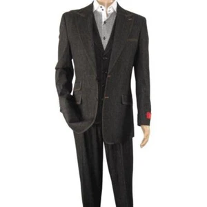 Traje de mezclilla para hombre Royal Diamond 3 piezas chaleco pierna ancha plisado pantalones Den2 negro - Imagen 1 de 14