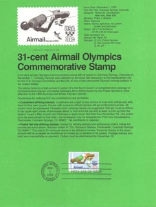 #7922 31c Summer Olympics Stamp #C97 USPS Souvenir Page - Picture 1 of 1