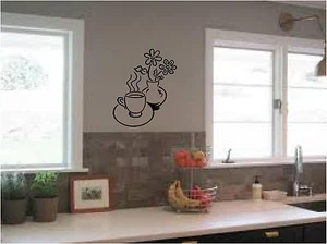 Calcomanías de vinilo para cocina de café y flores decoración de cocina - Imagen 1 de 3