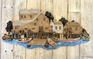 3D Resin Fisherman Town Relief Wall Art Fishing Boat Coastal Village Harbor - Picture 1 of 13