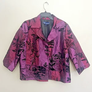 Susan Graver Womens Crinkle Iridescent Patchwork Jacket Size M Pink Purple - Picture 1 of 12