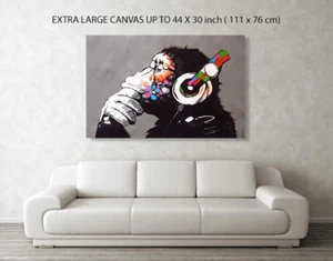 Banksy DJ Affe Gorilla Affe gerahmtes Leinwandbild Kunstdruck Wohndeko - Bild 1 von 7