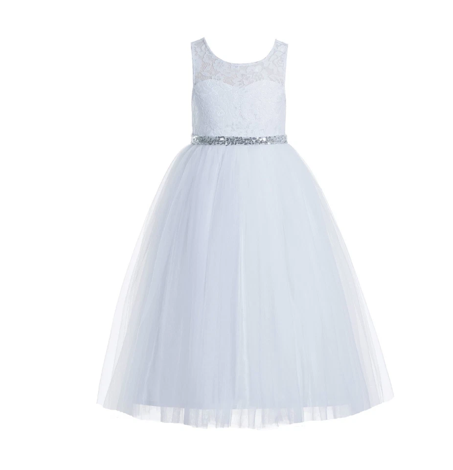  Lace Tulle White A-Line Flower Girl Dresses Communion Dress Toddler Girl Dress - Image 1 of 1