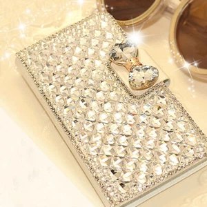 Luxury Bling Crystal Diamond Wallet Flip Case Cover For iPhone Samsung Phone - Picture 1 of 6