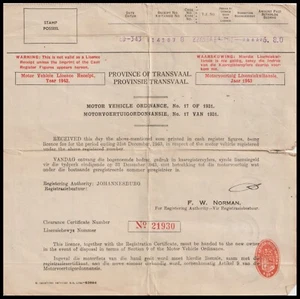 SOUTH AFRICA 1943 WW11 DRIVERS PETROL ALLOCATION RATIONS (JF) - Picture 1 of 2