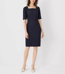 Ann Taylor Women's The Elbow Sleeve Square Neck Dress in Seasonless Stretch 12P - Picture 1 of 5