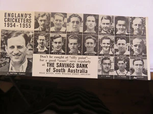 ENGLANDS CRICKETERS 1954-1955 BLOTTER by SAVINGS BANK of SOUTH AUSTRALIA 1955 - Picture 1 of 2